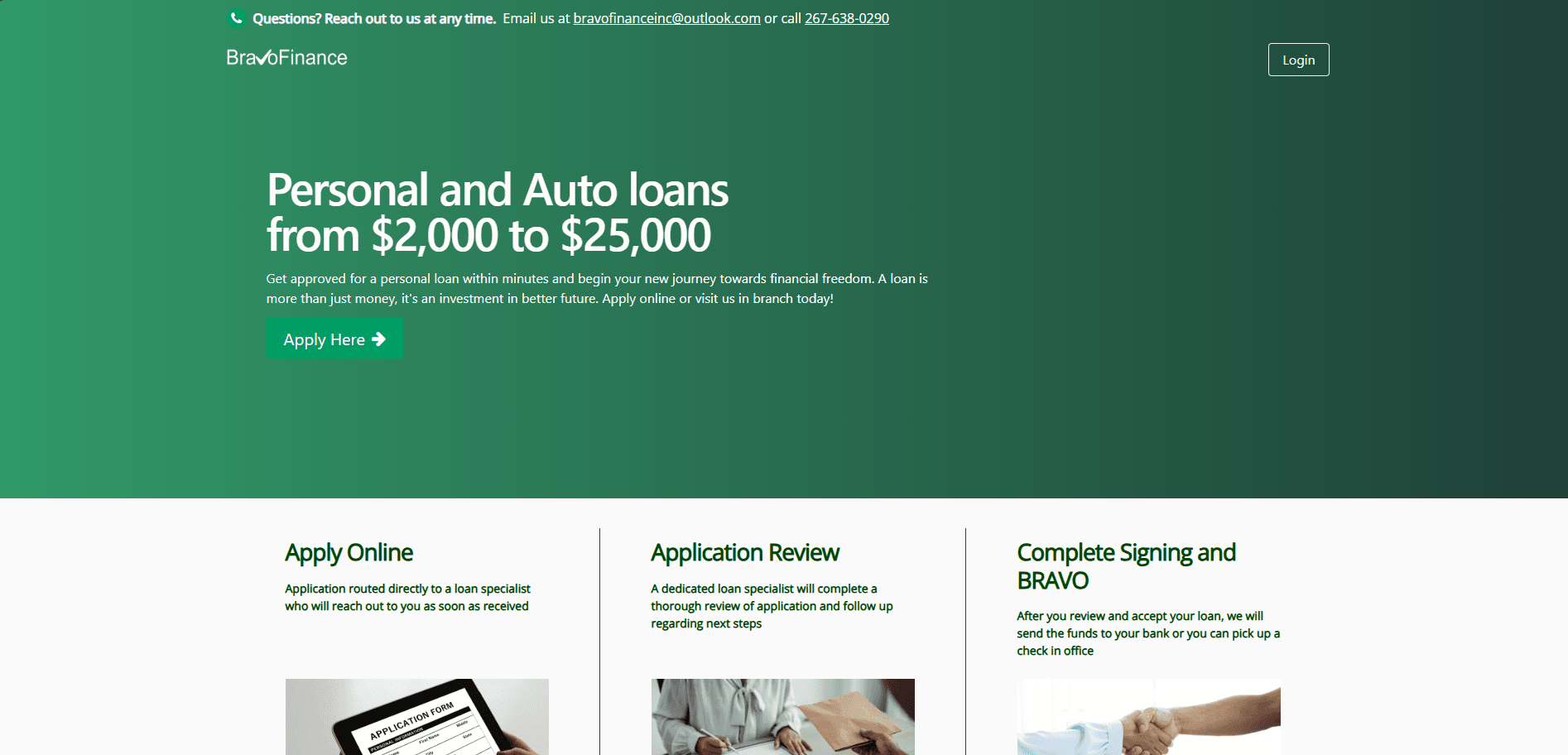 Bravo Finance website screenshot